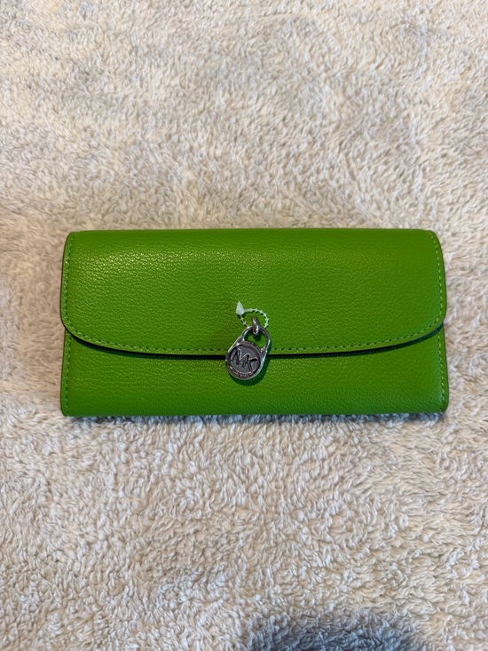 Michael Kors Handbags - Michael Kors Green Leather Wallet with Silver MK Charm